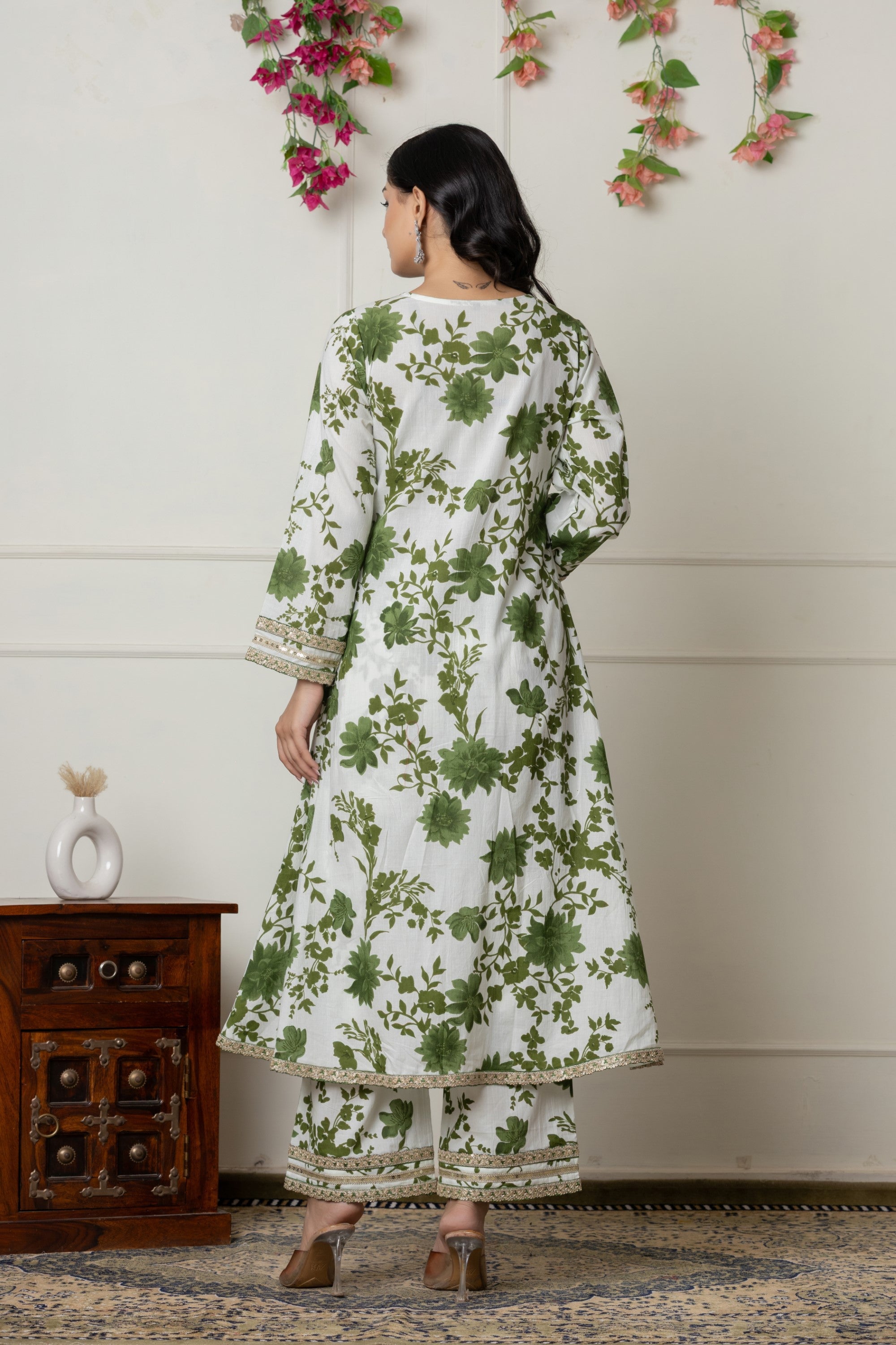 Green Floral Printed Anarkali Kurta Set