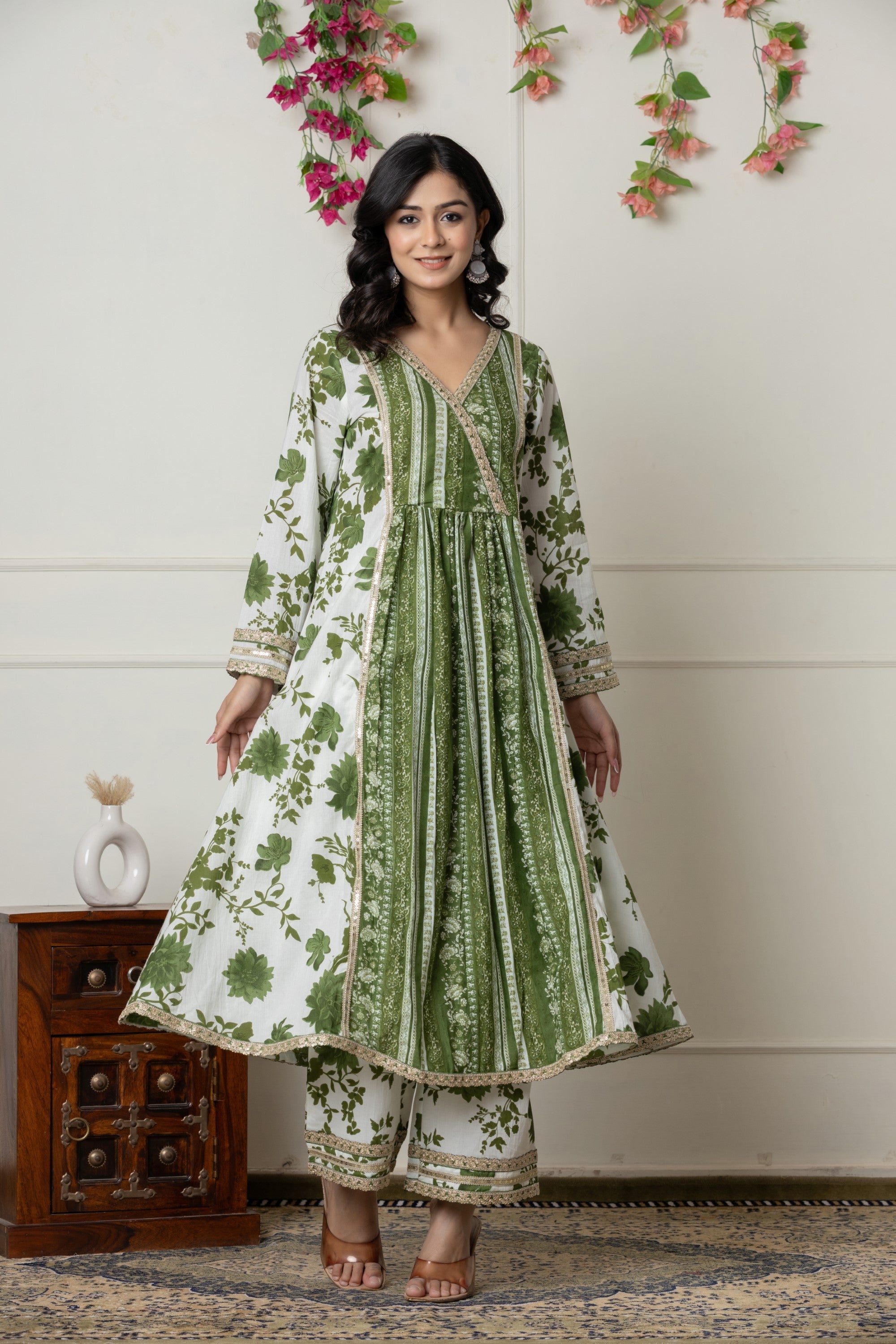 Green Floral Printed Anarkali Kurta Set