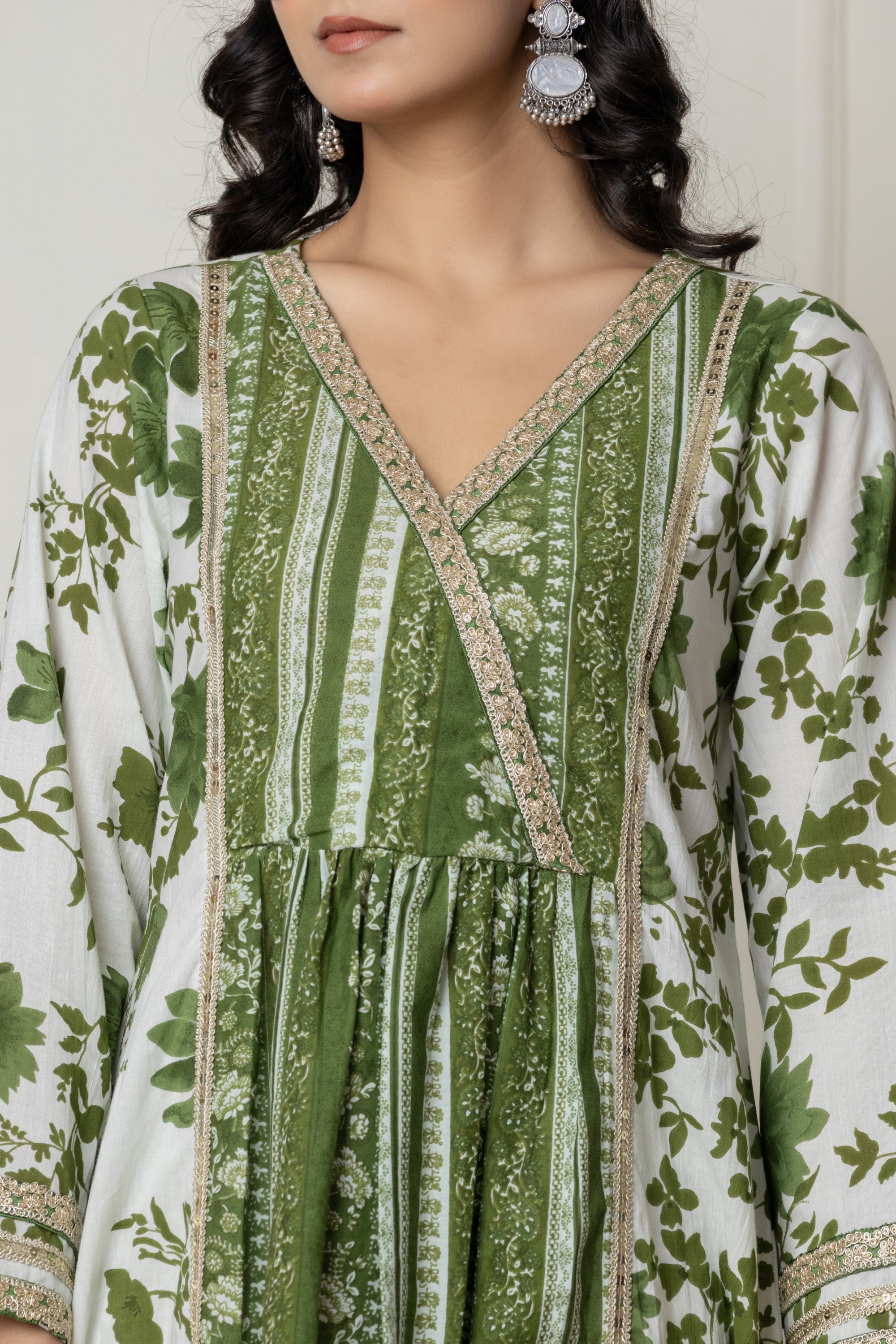 Green Floral Printed Anarkali Kurta Set