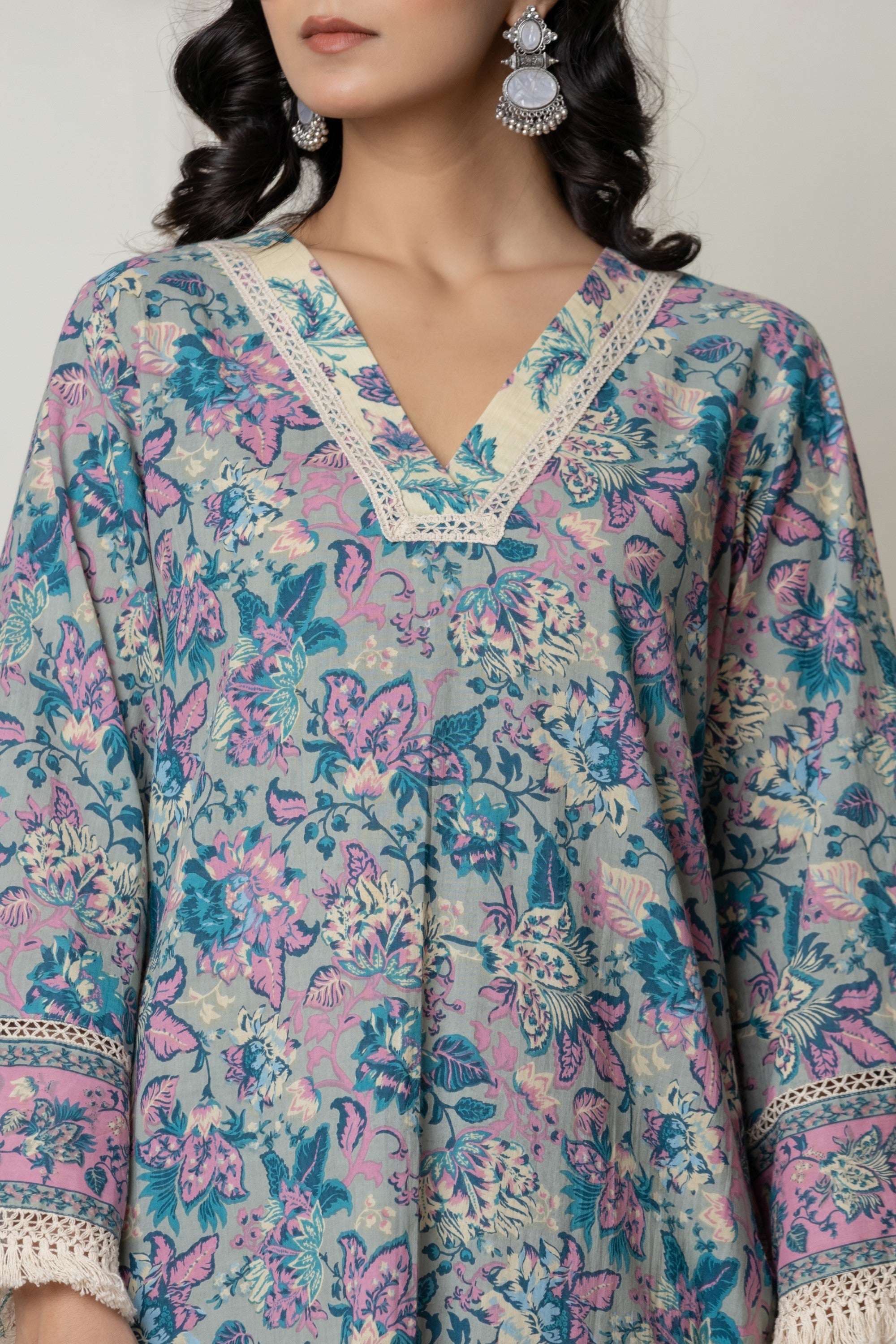 Pastel Blue & Pink Floral Printed Cotton Suit Set