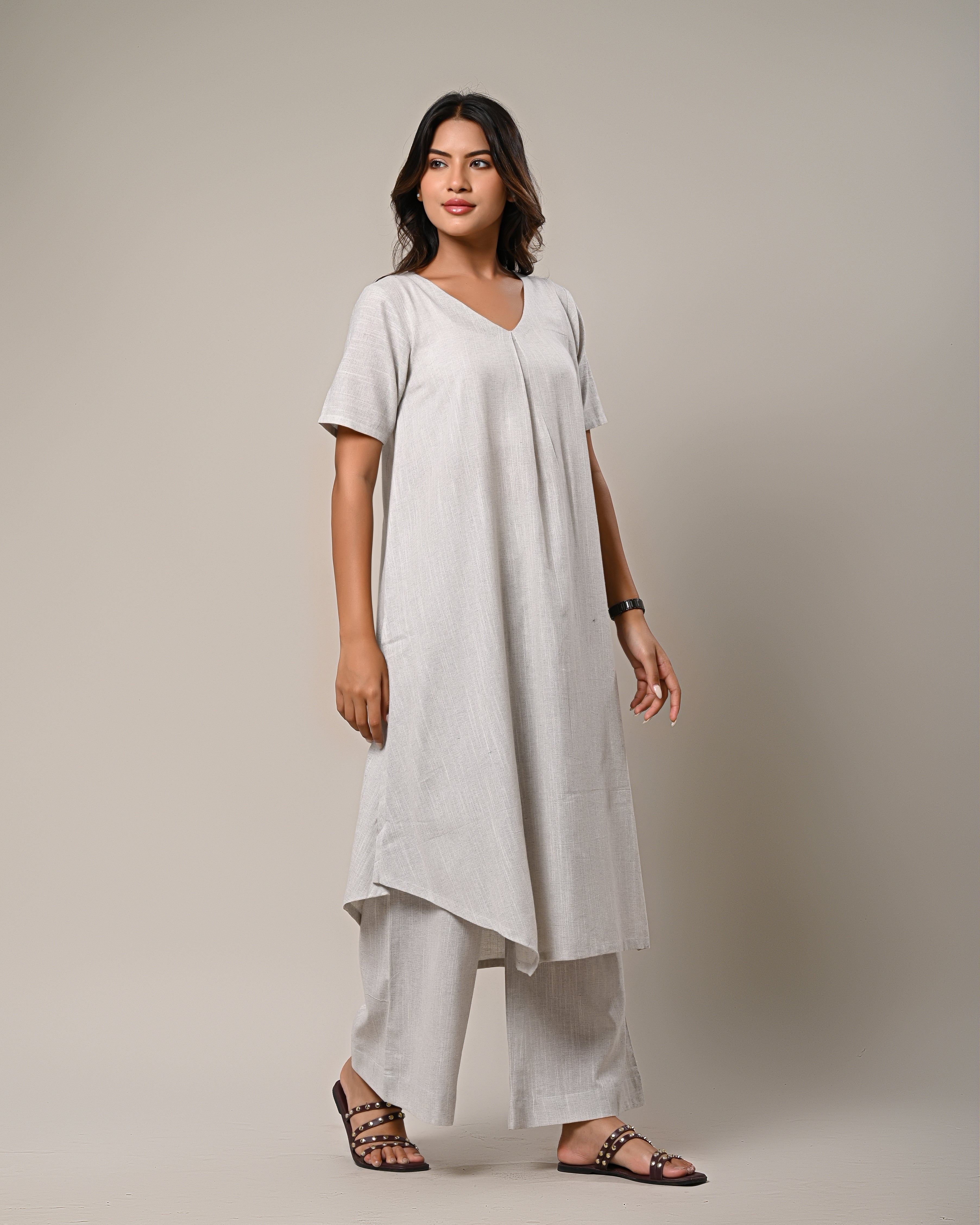 Elegant Grey Kurta and Palazzo Set
