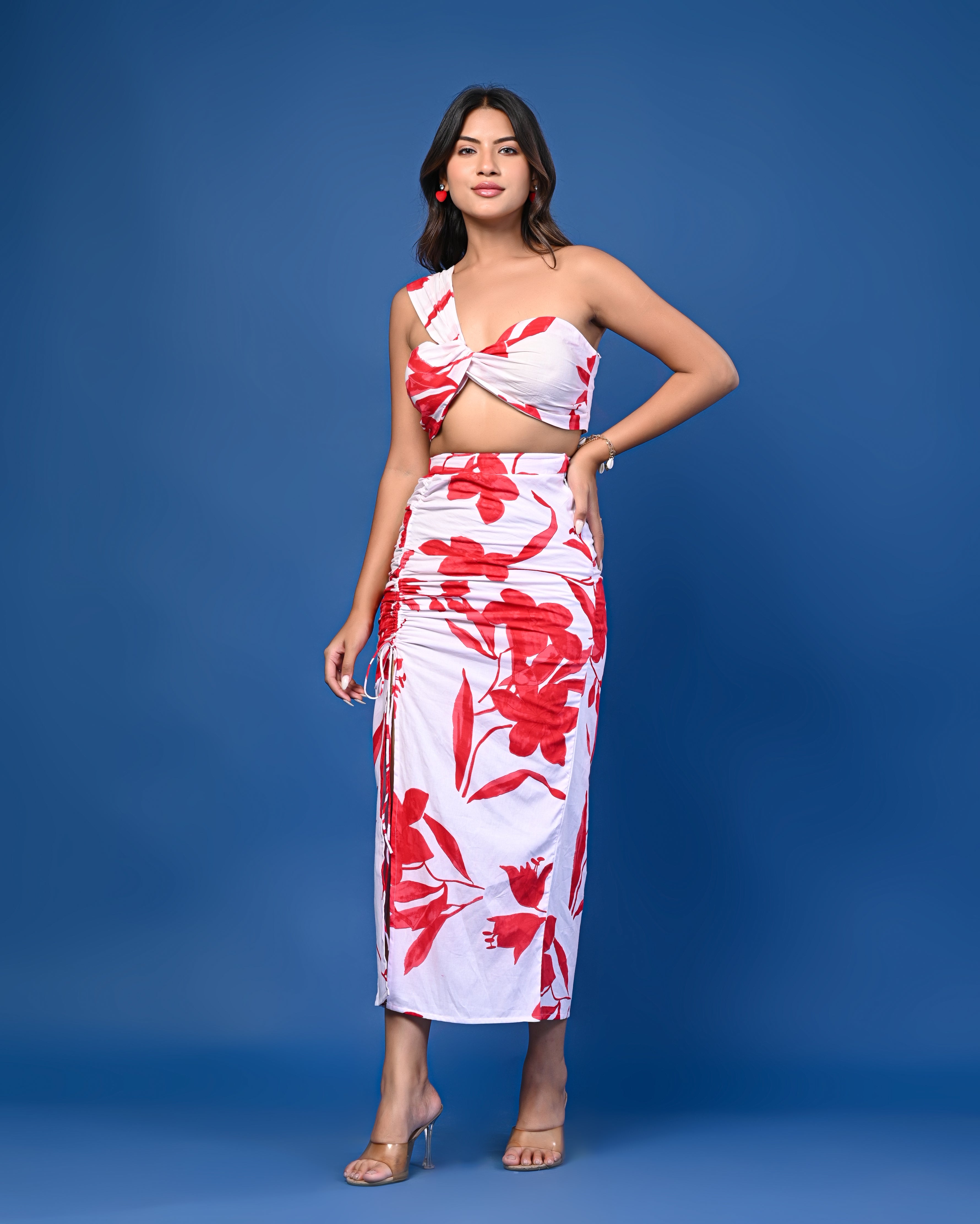 Red & White Floral Printed Co-ord Set