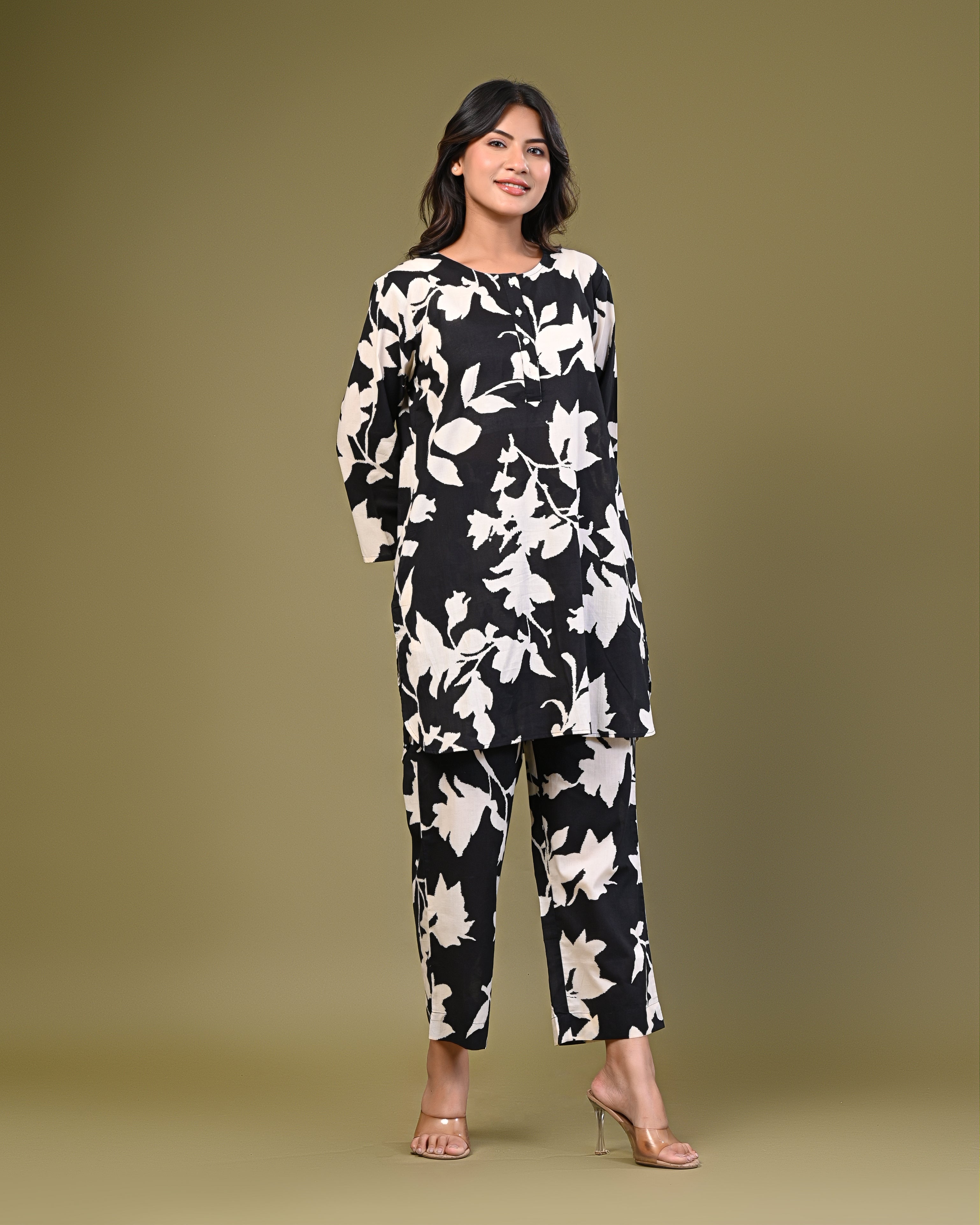 Black & White Floral Printed Co-ord Set