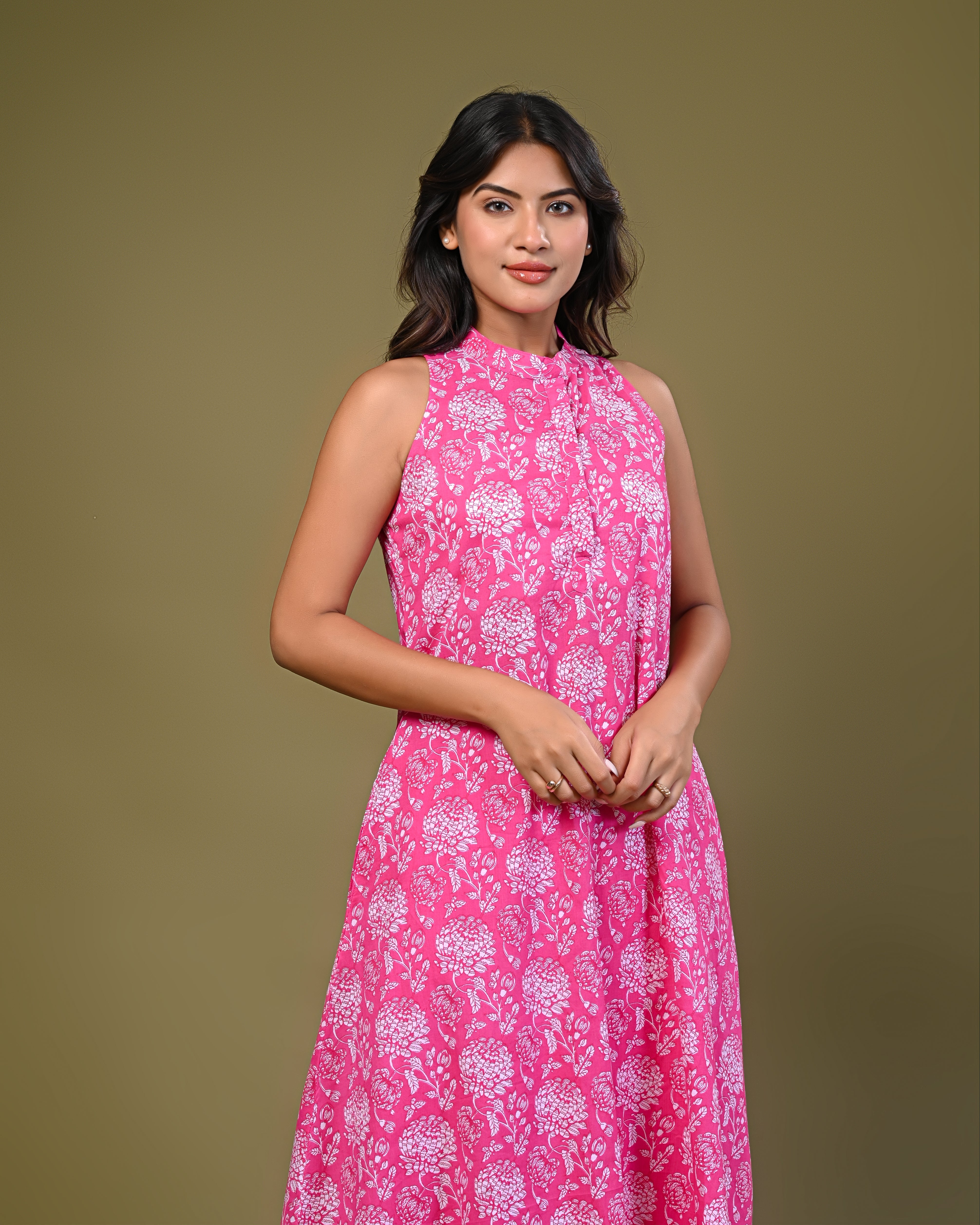 Pink Sleeveless Kurta with Printed Palazzo Set