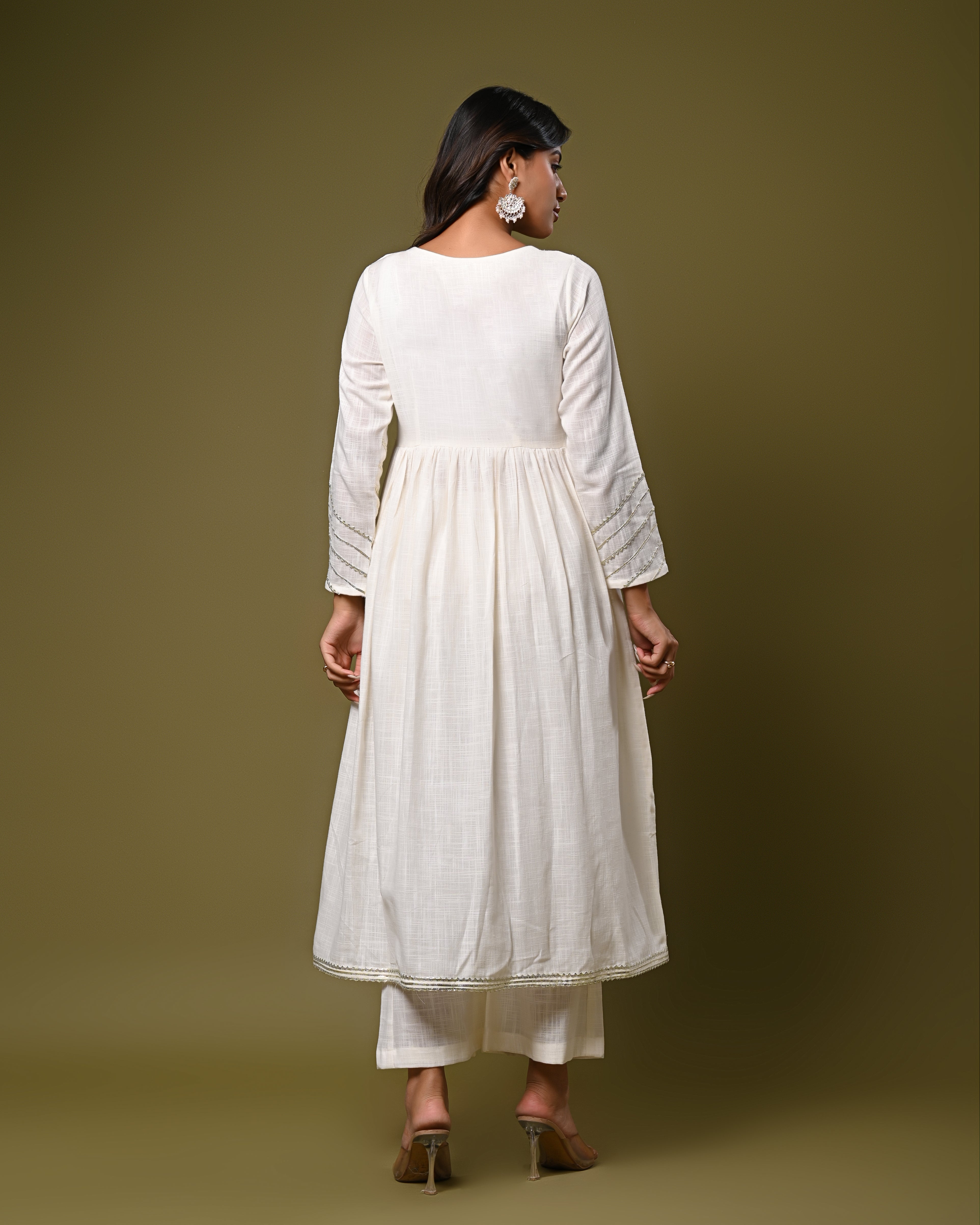 Elegant white anarkali kurta with palazzo set